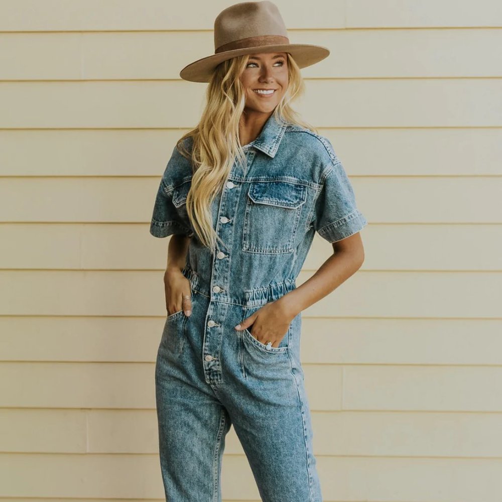 Free People Marci Coveralls Jumpsuit Denim Powder Blue